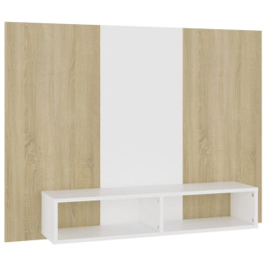 Wisząca szafka pod TV, biel i dąb sonoma, 120 x 23,5 x90 cm