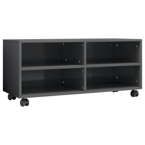 Szafka pod TV z kółkami, wysoki połysk, szara, 90x35x35 cm