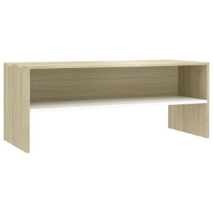 Szafka pod TV, biały i dąb sonoma, 100x40x40 cm, płyta wiórowa