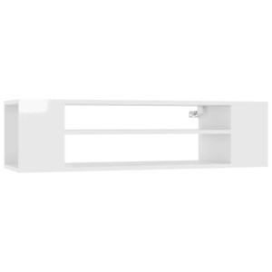 Wisząca szafka TV, biała, wysoki połysk, 100x30x26,5 cm, płyta