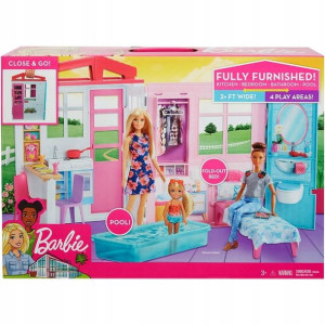 Barbie Umeblowany Domek + Lalka FXG55 + GRATIS