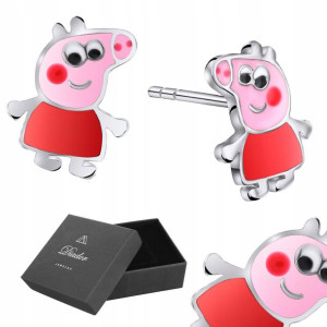 Srebrne kolczyki świnka peppa wkrętki sztyft 925