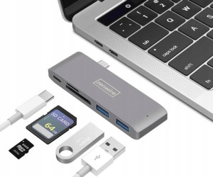 HUB 5w1 USB-C 3.1 ADAPTER do MACBOOK PRO/AIR 2x USB 3.0.SD/micro SD/Power D