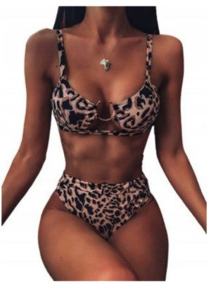Strój Kąpielowy Wysoki Stan Panterka Bikini M