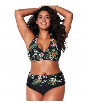 Strój Kąpielowy Plus Size Kwiaty Czarny Push Up Xl