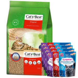 JRS Cats Best Eko Plus - Żwirek Drewniany Zbrylający 30l / 13kg + Leopold 1