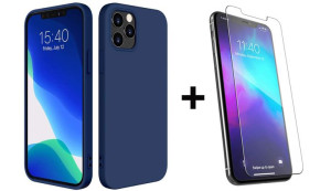 Etui Silicone Cloud Midnight Blue + Szkło Hartowane Płaskie do iPhone 12 Pr