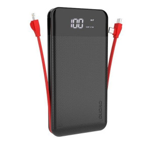 Dudao 2x USB powerbank 10000mAh 2A wbudowany kabel 3w1 3A czarny