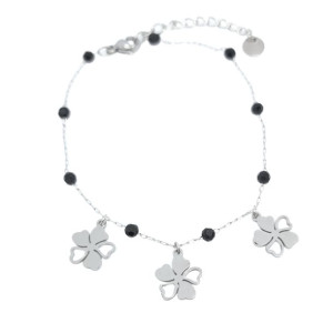 Srebrna Bransoletka Koniczyna Beads Koraliki Stal