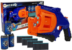 Pistolet na Piankowe Naboje 48 sztuk Obrotowy Magazynek Niebiesko- Pomarań