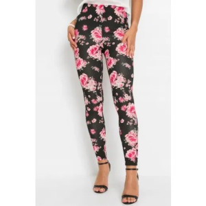 Bonprix Czarne Kolorowe Długie Elastyczne Legginsy W Kwiaty 44-46 906164