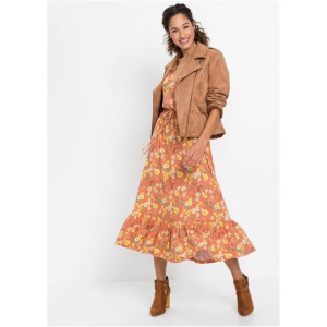 Bonprix Sukienka Midi W Kwiaty Z Falbaną 32-34 958376