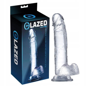 Penis z jądrami, żelowy. Przyssawka. Liczne żyły.
