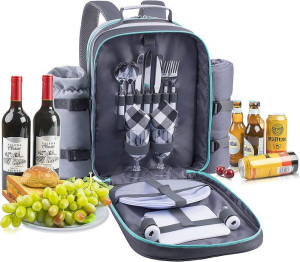 Termiczny Plecak piknikowy PREMIUM dla Pary+ Zestaw naczyń + Koc+