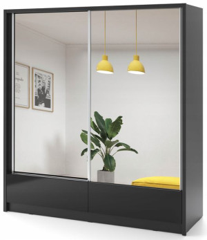 Dwudrzwiowa szafa duże lustro KORFU - Czarna 200cm