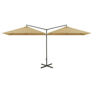 Podwójny parasol na stalowym słupku, taupe, 600x300 cm