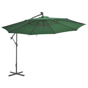 Parasol wiszący z LED i metalową rurą, 350 cm, zielony