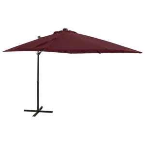 Parasol wiszący ze słupkiem i oświetleniem LED, bordowy, 250 cm