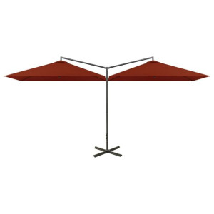 Podwójny parasol na stalowym słupku, terakotowy, 600x300 cm