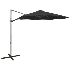 Wiszący parasol z lampkami LED i słupkiem, czarny, 300 cm