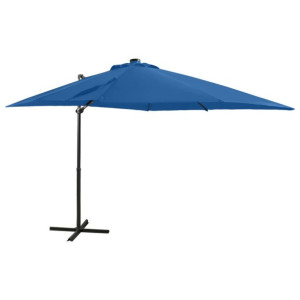Parasol wiszący z lampkami LED i słupkiem, lazurowy, 250 cm