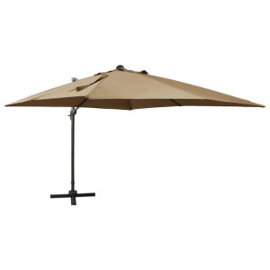 Parasol wiszący z lampkami LED i słupkiem, kolor taupe, 300 cm
