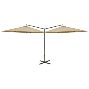 Podwójny parasol na stalowym słupku, taupe, 600 cm