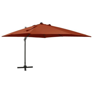 Parasol wiszący z lampkami LED i słupkiem, terakota, 300 cm