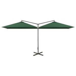Podwójny parasol na stalowym słupku, zielony, 600x300 cm