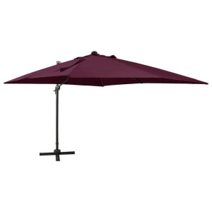 Parasol wiszący ze słupkiem i oświetleniem LED, bordowy, 300 cm
