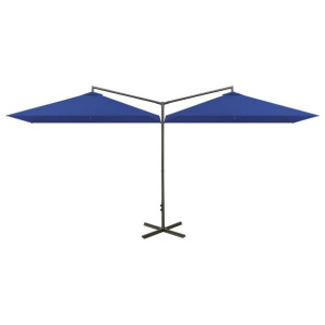 Podwójny parasol na stalowym słupku, lazurowy, 600x300 cm