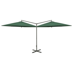 Podwójny parasol na stalowym słupku, zielony, 600 cm