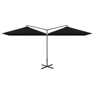 Podwójny parasol na stalowym słupku, czarny, 600x300 cm