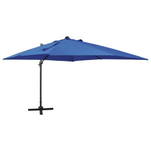 Parasol wiszący z lampkami LED i słupkiem, lazurowy, 300 cm