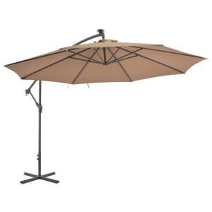 Parasol wiszący z LED i metalową rurą, 350 cm, taupe
