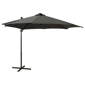 Parasol wiszący z lampkami LED i słupkiem, antracytowy, 300 cm
