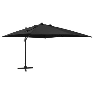 Parasol wiszący z lampkami LED i słupkiem, czarny, 300 cm