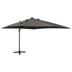 Parasol wiszący z lampkami LED i słupkiem, antracytowy, 300 cm