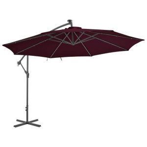 Parasol wiszący z lampkami LED, bordowy, 350 cm