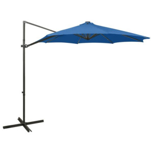 Wiszący parasol z lampkami LED i słupkiem, lazurowy, 300 cm