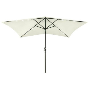 Parasol z lampkami LED, na stalowym słupku, piaskowy, 2x3 m
