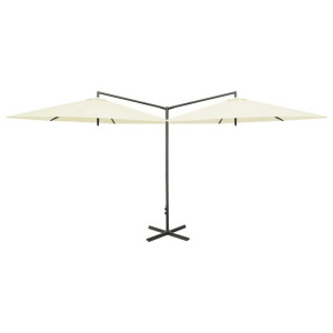 Podwójny parasol na stalowym słupku, piaskowy, 600 cm