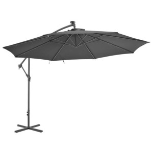 Parasol wiszący z LED i metalową rurą, 350 cm, antracytowy