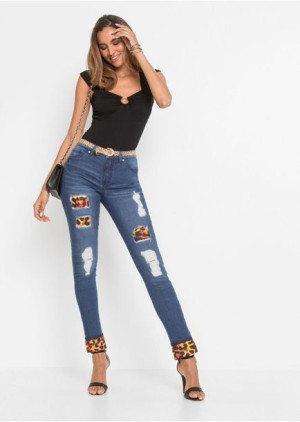 Bonprix Jeansowe Spodnie Rurki Skinny Stretch Przetarcia Wstawki 42 926428