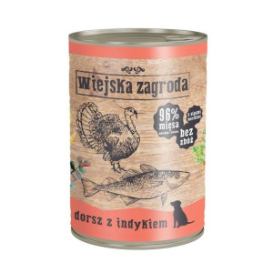 WIEJSKA ZAGRODA Dorsz z indykiem mokra karma dla psa 400g