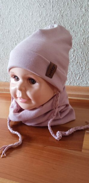 Czapka komin prążki pudrowy róż roz. 44/46