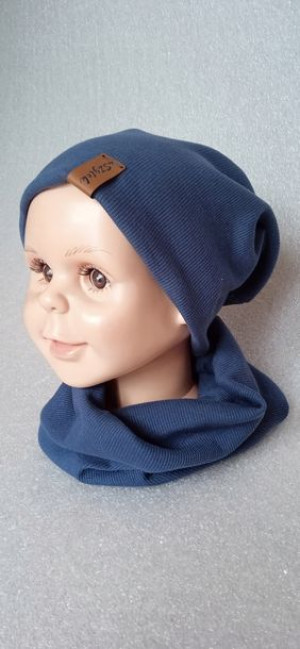 Czapka komin prążki jeansowy roz. 52/54