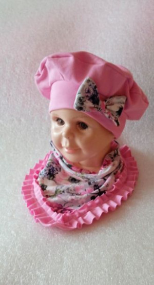 Beret czapka chusta różowy roz. 56/58