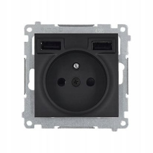 1x Gniazdo z bolcem 2x Ładowarka USB 2,1A Czarny