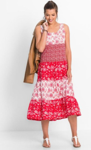 Bonprix Casualowa Długa Sukienka Kwiaty Paisley Guziki Falbany 52-54 917511